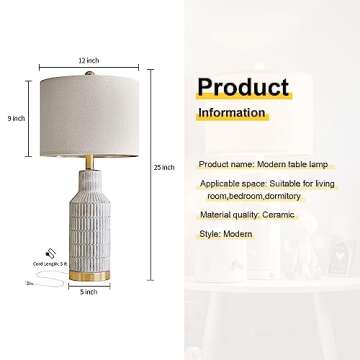 USumkky 25" Table Lamps Set of 2 - Bedside Lamps - Modern Lamps for Living Room - White Washed Ceramic Bedroom Lamps Set of 2 - Nightstand Lamps