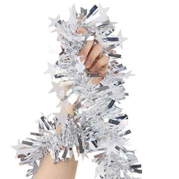 CCINEE 33FT Christmas Tinsel Garland – Shiny Silver Decoration for All Events