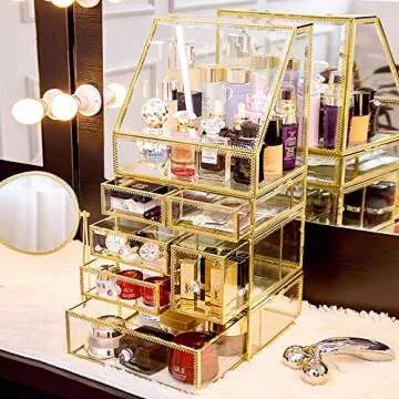 Elegant Mirror Glass Drawer Set for Makeup Storage and Display