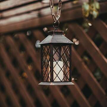 14" Copper Brushed Vintage Style Candle Lantern with 4 Hours Timer (Batteries Included) Hanging Lantern for Indoor&Outdoor Flameless Candles Evermore Light-Single