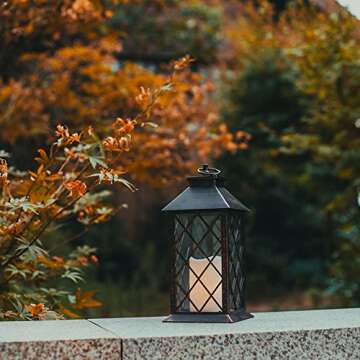 14" Copper Brushed Vintage Style Candle Lantern with 4 Hours Timer (Batteries Included) Hanging Lantern for Indoor&Outdoor Flameless Candles Evermore Light-Single