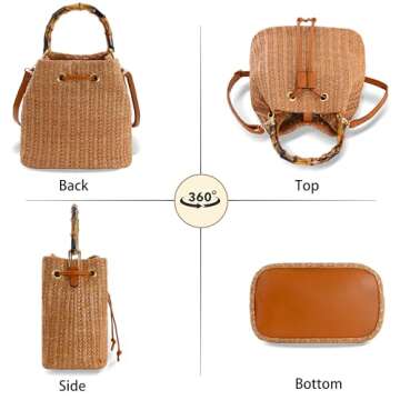 Hirooms Women Beach Bag Summer Straw Woven Shoulder Bag Crossbody Bucket Handbags Handmade Hobo Purs...