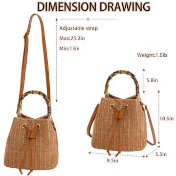 Hirooms Women Beach Bag Summer Straw Woven Shoulder Bag Crossbody Bucket Handbags Handmade Hobo Purse Bamboo Handle (Brown)