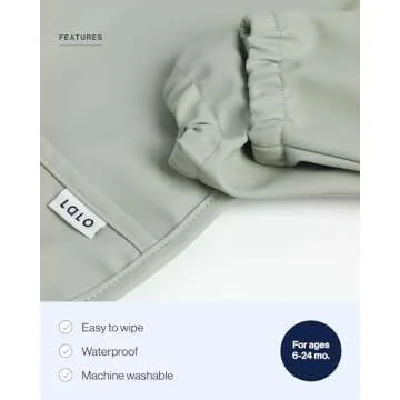 Lalo Smock Bib - Long Sleeve Baby Bib, Elastic Cuffs for Comfort, Large Catch-All Pocket, Waterproof Recycled Polyester - Durable Baby Smock Bib for Mealtime & Playtime - Ages 6-24 Mo. - Sage