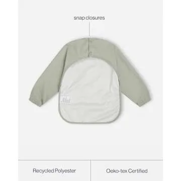 Lalo Smock Bib - Long Sleeve Baby Bib, Elastic Cuffs for Comfort, Large Catch-All Pocket, Waterproof Recycled Polyester - Durable Baby Smock Bib for Mealtime & Playtime - Ages 6-24 Mo. - Sage