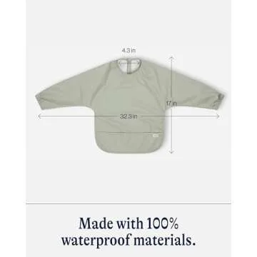 Lalo Smock Bib - Long Sleeve Baby Bib, Elastic Cuffs for Comfort, Large Catch-All Pocket, Waterproof Recycled Polyester - Durable Baby Smock Bib for Mealtime & Playtime - Ages 6-24 Mo. - Sage