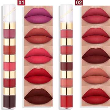 evpct 20 Colors Liquid Matte Lipstick Set, Lip Stain Packs for Dark Skin Women,Dark Red Mat Matt Lon...