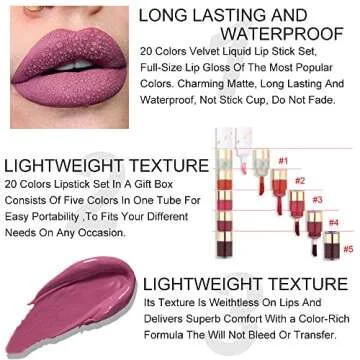 evpct 20 Colors Liquid Matte Lipstick Set, Lip Stain Packs for Dark Skin Women,Dark Red Mat Matt Long Lasting Original 24 Hour lipstick lapiz labiales mate 24 horas originales mate