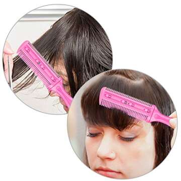 3 Pieces Hair Cutting Comb Set with 10 Razors, Double Edge Razor, Thinning Comb for Slim Haircuts (Green, Purple, Pink)