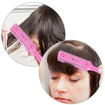 3 Pieces Hair Cutting Comb Set with 10 Razors, Double Edge Razor, Thinning Comb for Slim Haircuts (Green, Purple, Pink)