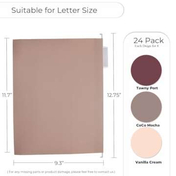 Y YOMA 24 Pack Extra Capacity Hanging File Folders Letter Size Accordion Decorative File Folder Cute Colored Hanging Folder Organizer for Office Home with 1/5-Cut Adjustable Tabs, Mocha Color
