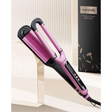 Wavytalk Beach Waves Curling Iron 3 Barrel Deep Hair Waver Hair Crimper Ceramic Curling Wand Beachy Waving Wand Hair Iron Adjustable Heat 300℉ - 420 ℉ Dual Voltage Pink