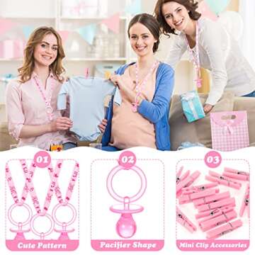 Coume 48 Sets Baby Shower Pacifiers Necklace with Mini Clothes Pins Acrylic Pacifier Bulk Newborn Pa...