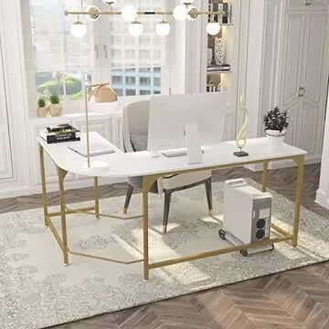 Teraves Reversible L Shaped Desk White - 57.9" Corner Gaming Computer Desk, Office Workstation Moder...