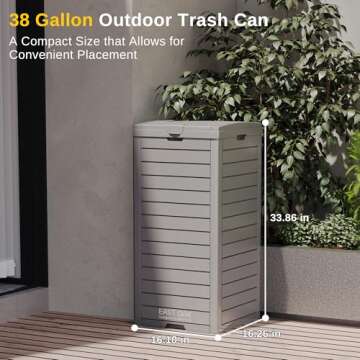 EAST OAK 38 Gallon Outdoor Trash Can | Waterproof Resin Garbage Can with Tiered Lid & Drip Tray | Ou...