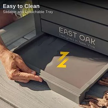 EAST OAK 38 Gallon Outdoor Trash Can | Waterproof Resin Garbage Can with Tiered Lid & Drip Tray | Outside Trash Bin for Patio | Kitchen, Backyard & Deck | Gray Color