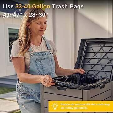 EAST OAK 38 Gallon Outdoor Trash Can | Waterproof Resin Garbage Can with Tiered Lid & Drip Tray | Outside Trash Bin for Patio | Kitchen, Backyard & Deck | Gray Color