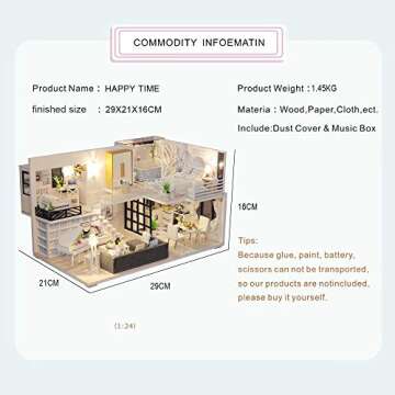 CUTEBEE Dollhouse Miniature with Furniture, DIY Dollhouse Kit Plus Dust Proof and Music Movement, 1:...
