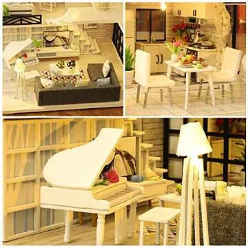 CUTEBEE Dollhouse Miniature with Furniture, DIY Dollhouse Kit Plus Dust Proof and Music Movement, 1:24 Scale Creative Room for Valentine's Day Gift Idea M21