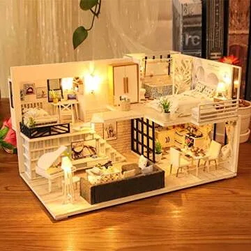 CUTEBEE Dollhouse Miniature with Furniture, DIY Dollhouse Kit Plus Dust Proof and Music Movement, 1:24 Scale Creative Room for Valentine's Day Gift Idea M21