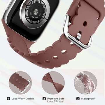 Sunnywoo Lace Sport Silicone Band Compatible with Apple Watch 38mm 40mm 41mm 42mm 44mm 45mm 46mm 49m...