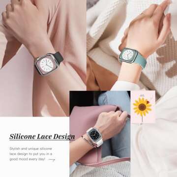 Sunnywoo Lace Sport Silicone Band Compatible with Apple Watch 38mm 40mm 41mm 42mm 44mm 45mm 46mm 49mm for Women, Soft Wristband Waterproof Replacement for iWatch Series Ultra 10 9 8 SE 7 6 5 4 3 2 1