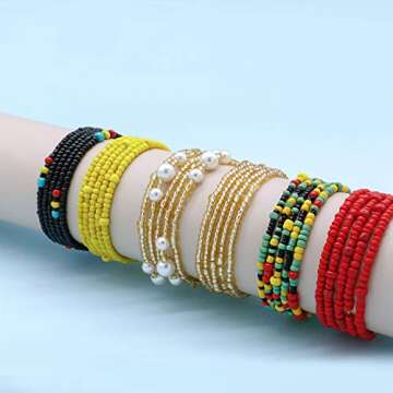 African Waist Beads for Women, Colorful Belly Beads, Bikini Waist Chain, Elastic Waist Bead Bracelet Anklet Jewelry