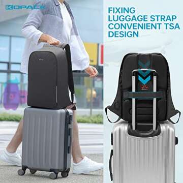 kopack Laptop Backpack,17 inch Smart Laptop Backpack with Hidden Zipper for Men Women,Safety Travel Anti Theft Backpack Business Commute Backpack with USB Port and Rain Cover