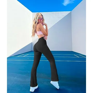 OQQ Women's Ribbed Flare Yoga Pants High Waist Squat-Proof