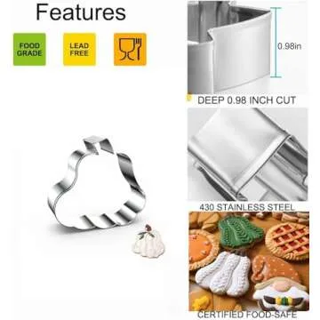 3PCS Thankgiving Pumpkin Cookie Cutters Set, 3.4" 3.3" 2.85" Stainless Steel Metal Molds with Decorating Instructions for Halloween and Fall Thanksgiving Day