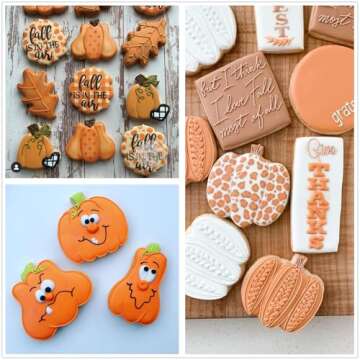 3PCS Thankgiving Pumpkin Cookie Cutters Set, 3.4" 3.3" 2.85" Stainless Steel Metal Molds with Decorating Instructions for Halloween and Fall Thanksgiving Day