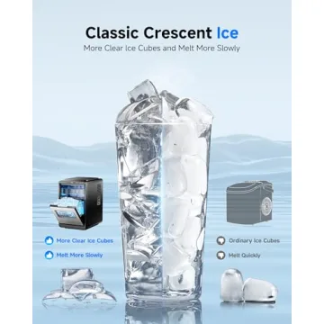 ICEVIVAL Crescent Ice Maker Countertop, 35Lbs/24H, Clear Ice Maker with Self-Cleaning & Timer, 16 Crystal-Clear Ice in 12 Mins, Countertop Ice Makers for Home, Office or Party
