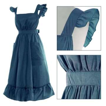 Vibsion Vintage Ruffle Apron for Women Colonial Pioneer Pinafore Apron Cross Back Garden Cooking Apr...