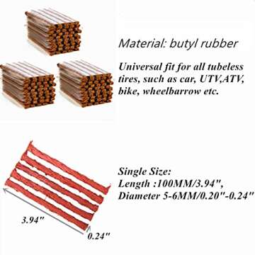 HappyBeeFlying Tire Plugs 150pcs,Rubber Tire Repair Plugs Self vulcanizing Strips 4" x 1/4" for Tube...