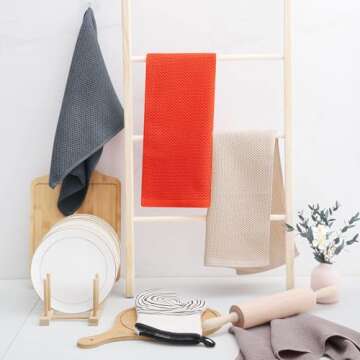 Homaxy 100% Cotton Waffle Weave Kitchen Dish Towels, Ultra Soft Absorbent Quick Drying Cleaning Towel, 13 x 28 Inches, 6-Pack, Beige