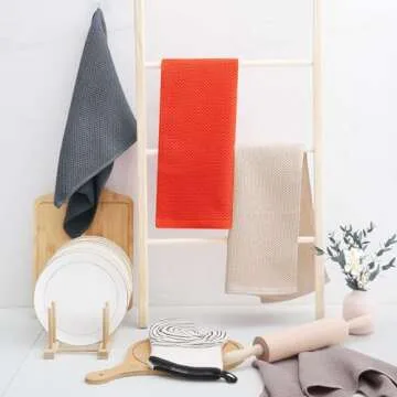 Homaxy 100% Cotton Waffle Weave Kitchen Dish Towels, Ultra Soft Absorbent Quick Drying Cleaning Towel, 13 x 28 Inches, 6-Pack, Beige