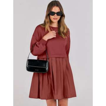 ANRABESS Women Sweatshirts Dress Oversized Long Sleeve Patchwork Casual Loose Pleated Pullover Mini ...