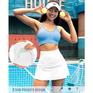 Pleated Tennis Skirts for Women with Pockets Shorts Athletic Golf Skorts Running Workout Sports Activewear Skirt (White, Small)