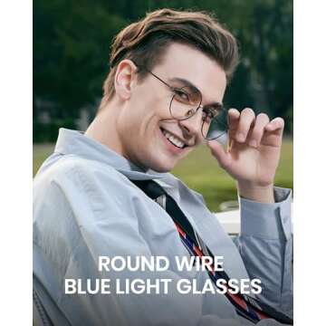 Cyxus Blue Light Glasses for Men Women Round Wire Frame UV Blocking Computer Glasses Clear Lens Meta...
