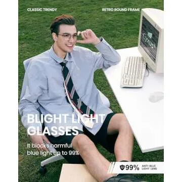 Cyxus Blue Light Glasses for Men Women Round Wire Frame UV Blocking Computer Glasses Clear Lens Metal Ultra Light Eyewear