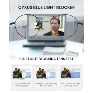 Cyxus Blue Light Glasses for Men Women Round Wire Frame UV Blocking Computer Glasses Clear Lens Metal Ultra Light Eyewear