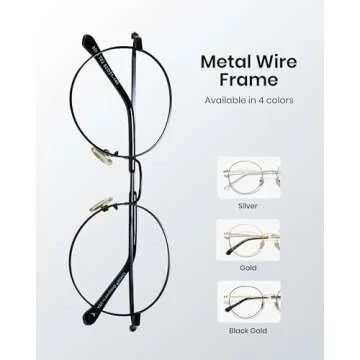 Cyxus Blue Light Glasses for Men Women Round Wire Frame UV Blocking Computer Glasses Clear Lens Metal Ultra Light Eyewear