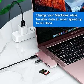 RayCue USB C Hub Adapter for MacBook Pro/Air M1 M2 M3 2023-2016, 6 in-1 USB-C Accessories Compatible with MacBook Pro 13″ and 15″ with 3 USB 3.0 Ports, TF/SD Card Reader, USB-C Power Delivery (Pink)