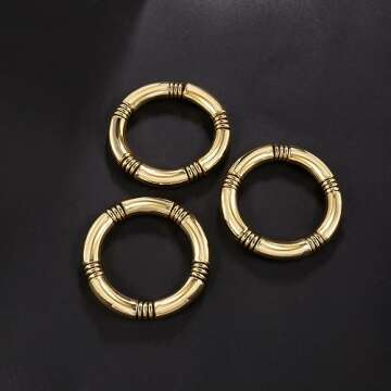 3pcs Gold Chunky Bangles Bracelets For Women 14k Gold Plated Stack Layered Curved Bamboo Tube Stretch Bracelets Gift Jewelry