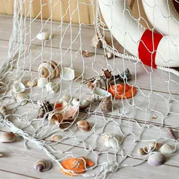 Natural Fishing Net Decor with Shells for Beach Theme