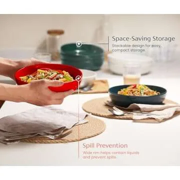 KooK Large Capacity Pasta Bowls - Set of 4 in Green