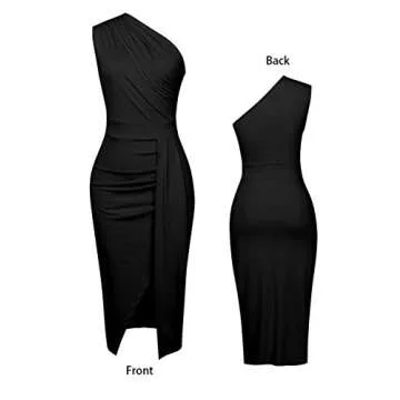 Nature Comfy LilyIn Womens Elegant one Shoulder Sleeveless Ruched High Slit Solid Color Cocktail Party Dresses (Classic Solid Black, Large)