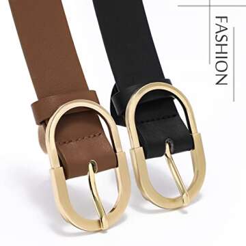 VONMELLI 2 Pack Women's Belts for Jeans Pants Fashion Gold Buckle Ladies Dress Belt Black Coffee S