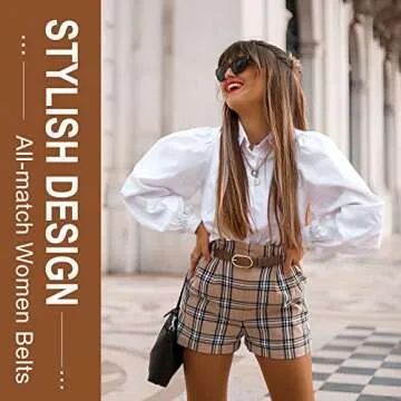 VONMELLI 2 Pack Women's Belts for Jeans Pants Fashion Gold Buckle Ladies Dress Belt Black Coffee S