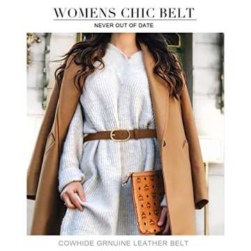 VONMELLI 2 Pack Women's Belts for Jeans Pants Fashion Gold Buckle Ladies Dress Belt Black Coffee S